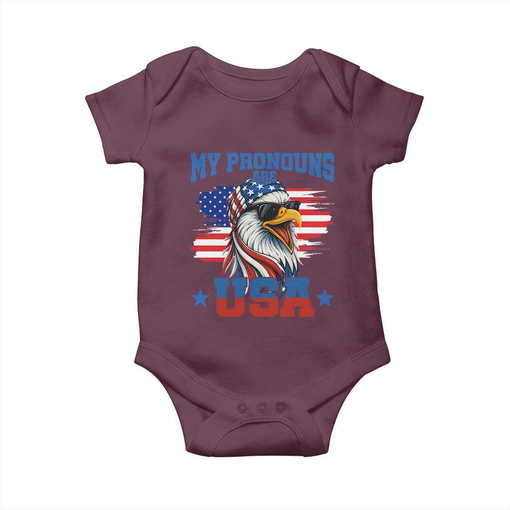 My Pronouns Are USA Baby Onesie Bold Patriotic Eagle with American Flag Bandana Mullet TS02 Maroon Print Your Wear