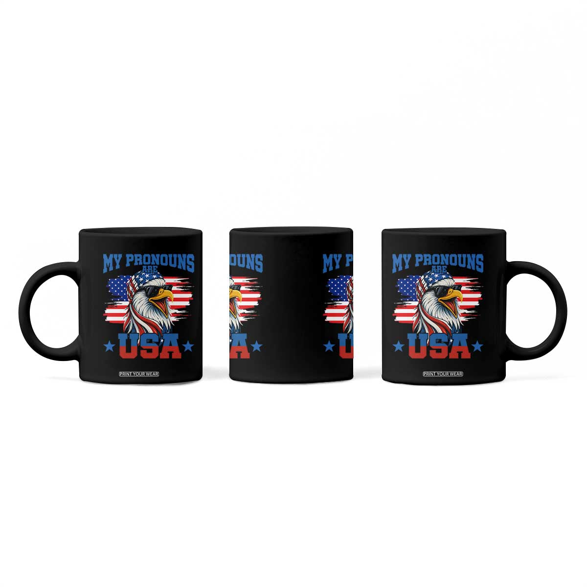 My Pronouns Are USA Coffee Mug Bold Patriotic Eagle with American Flag Bandana Mullet TS02 Print Your Wear