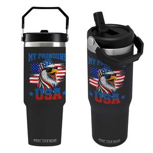 My Pronouns Are USA Flip Straw Tumbler Bold Patriotic Eagle with American Flag Bandana Mullet TS02 One Size: 30 oz Black Print Your Wear