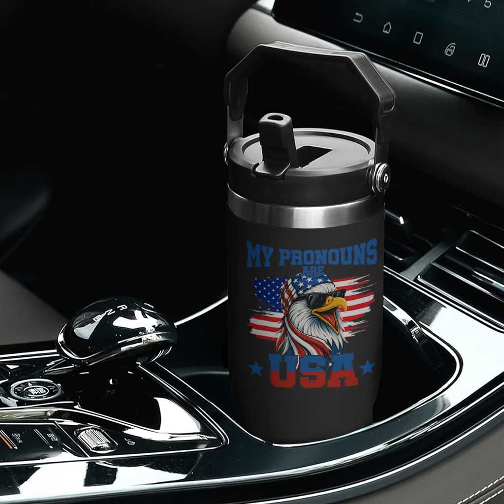My Pronouns Are USA Flip Straw Tumbler Bold Patriotic Eagle with American Flag Bandana Mullet TS02 Print Your Wear