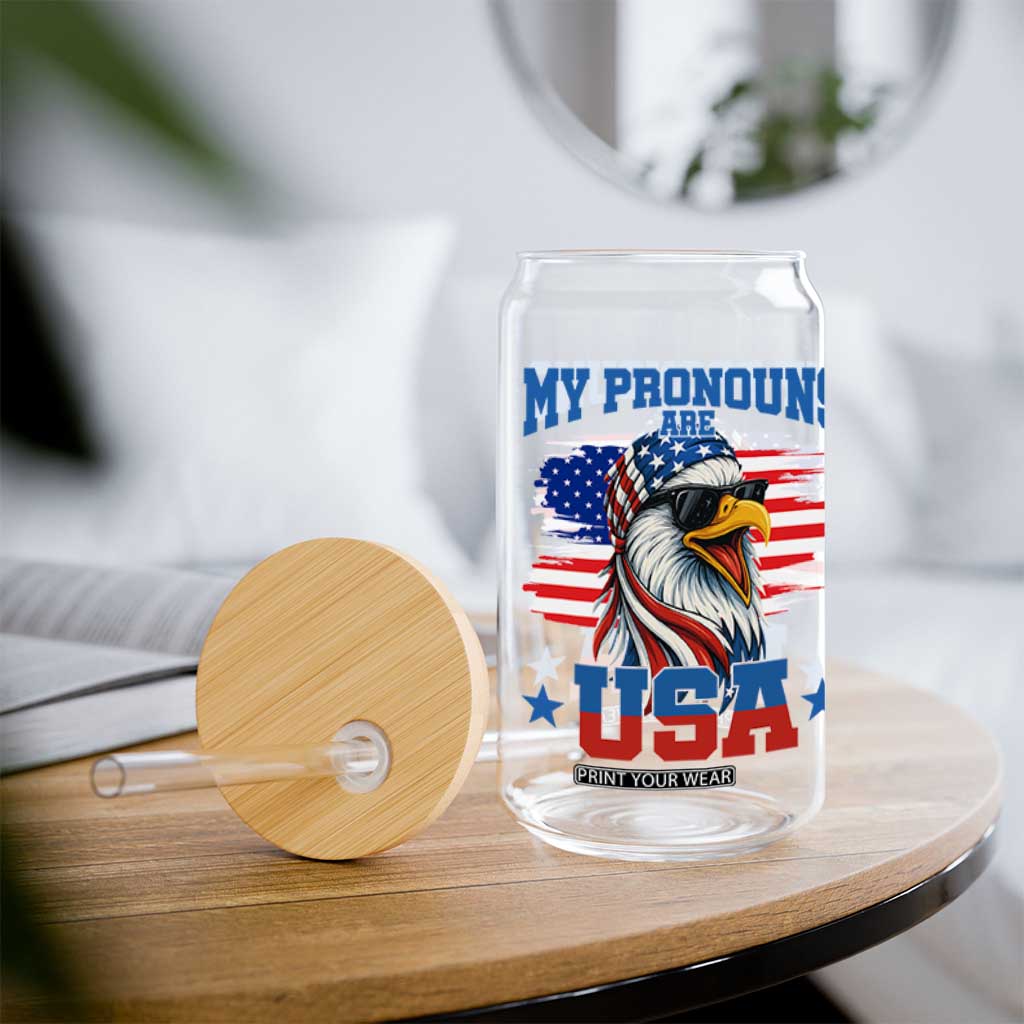 My Pronouns Are USA Glass Can Bold Patriotic Eagle with American Flag Bandana Mullet TS02 Print Your Wear