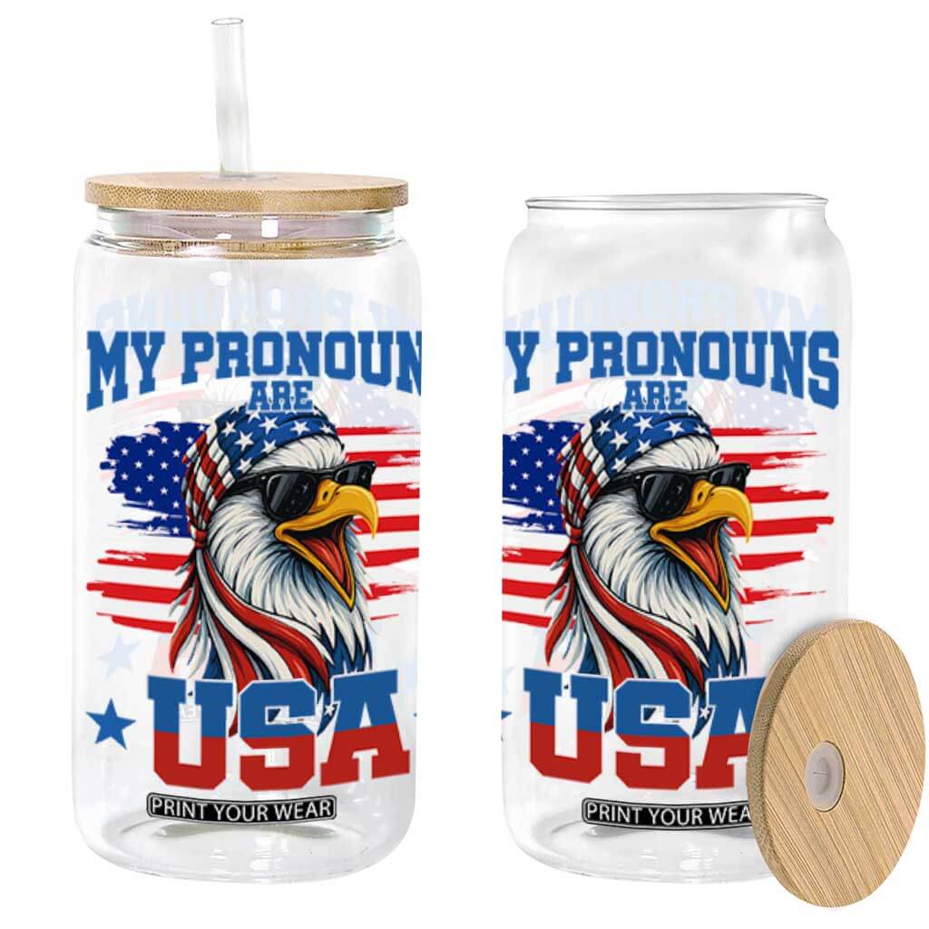 My Pronouns Are USA Glass Can Bold Patriotic Eagle with American Flag Bandana Mullet TS02 Black Print Your Wear