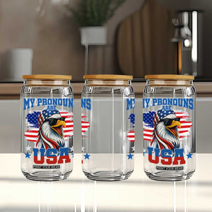 My Pronouns Are USA Glass Can Bold Patriotic Eagle with American Flag Bandana Mullet TS02 Print Your Wear