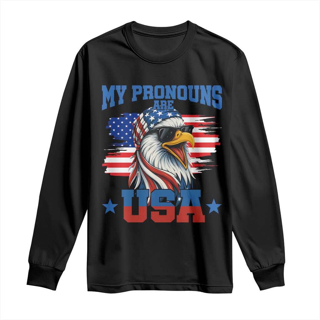 My Pronouns Are USA Long Sleeve Shirt Bold Patriotic Eagle with American Flag Bandana Mullet TS02 Black Print Your Wear