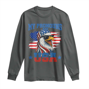 My Pronouns Are USA Long Sleeve Shirt Bold Patriotic Eagle with American Flag Bandana Mullet TS02 Dark Heather Print Your Wear