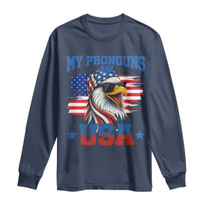 My Pronouns Are USA Long Sleeve Shirt Bold Patriotic Eagle with American Flag Bandana Mullet TS02 Navy Print Your Wear