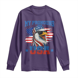 My Pronouns Are USA Long Sleeve Shirt Bold Patriotic Eagle with American Flag Bandana Mullet TS02 Purple Print Your Wear