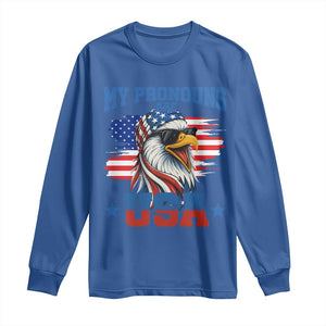 My Pronouns Are USA Long Sleeve Shirt Bold Patriotic Eagle with American Flag Bandana Mullet TS02 Royal Blue Print Your Wear