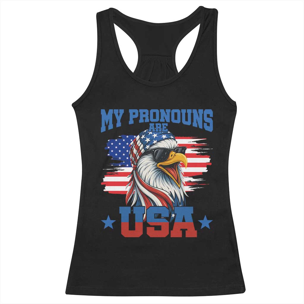 My Pronouns Are USA Racerback Tank Top Bold Patriotic Eagle with American Flag Bandana Mullet TS02 Black Print Your Wear