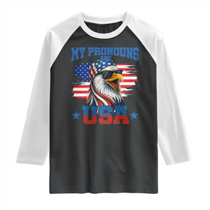My Pronouns Are USA Raglan Shirt Bold Patriotic Eagle with American Flag Bandana Mullet TS02 Black White Print Your Wear