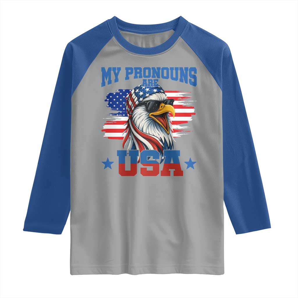 My Pronouns Are USA Raglan Shirt Bold Patriotic Eagle with American Flag Bandana Mullet TS02 Sport Gray Royal Print Your Wear