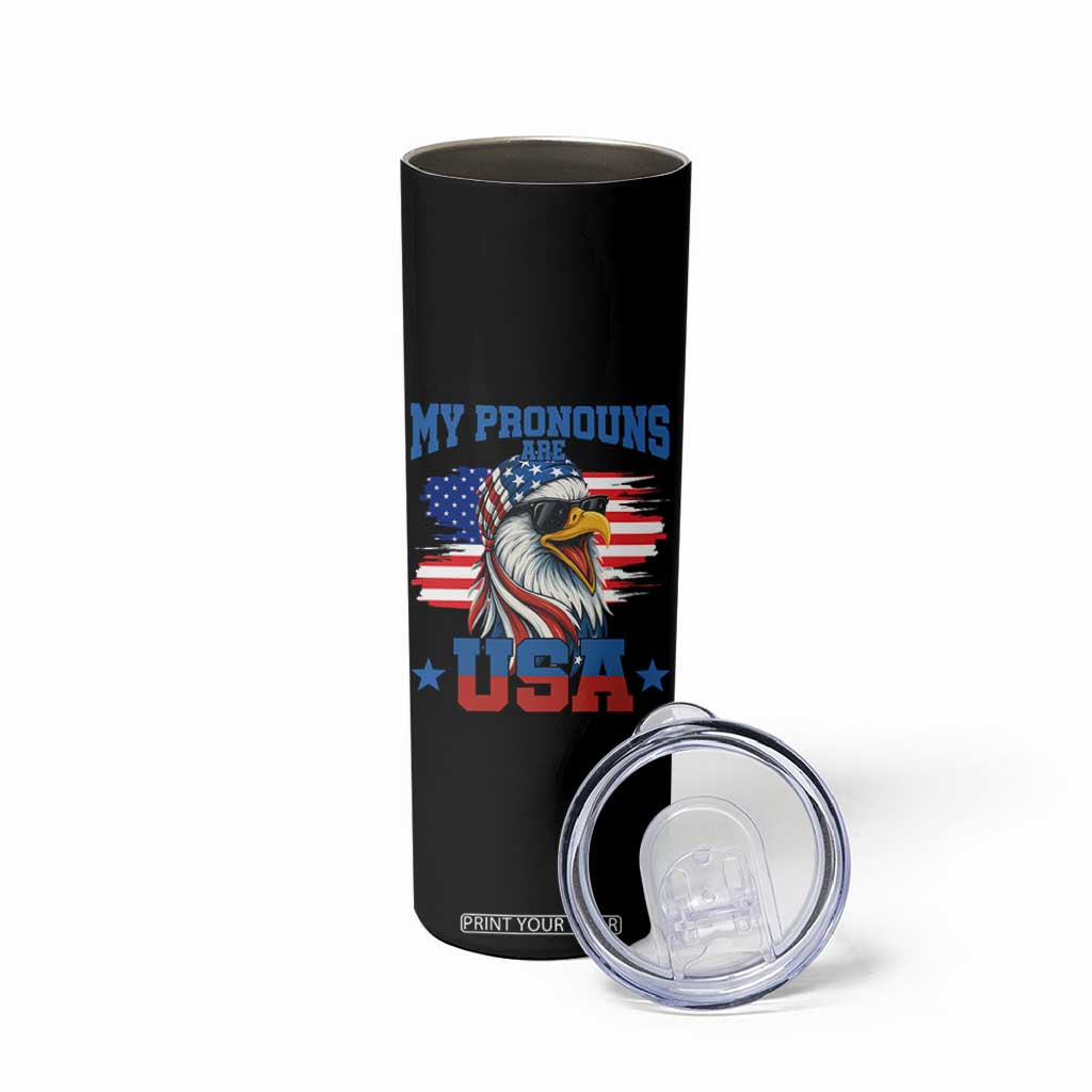 My Pronouns Are USA Skinny Tumbler Bold Patriotic Eagle with American Flag Bandana Mullet TS02 Print Your Wear