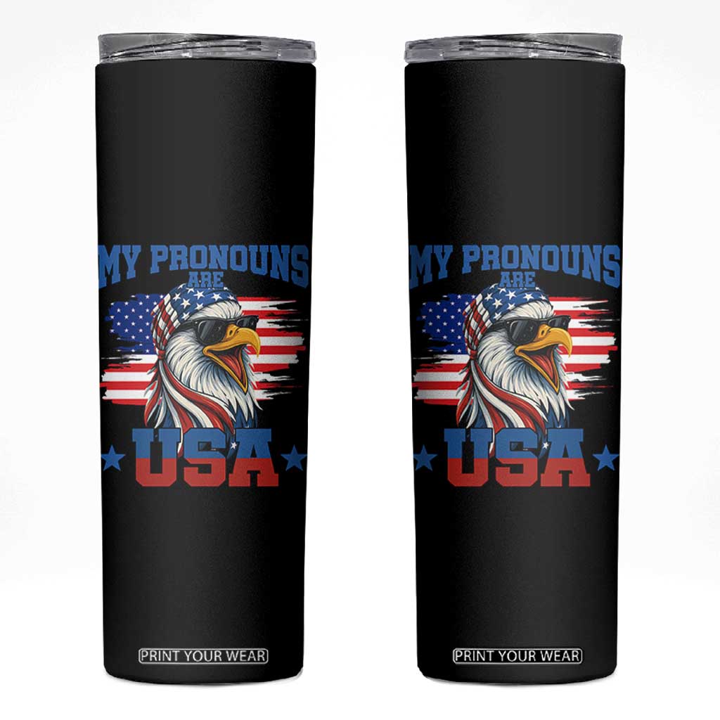 My Pronouns Are USA Skinny Tumbler Bold Patriotic Eagle with American Flag Bandana Mullet TS02 Black Print Your Wear