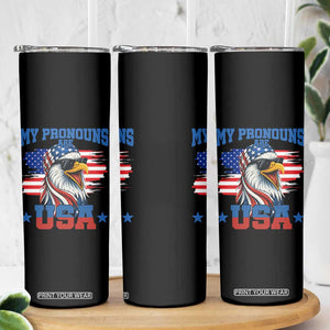 My Pronouns Are USA Skinny Tumbler Bold Patriotic Eagle with American Flag Bandana Mullet TS02 Print Your Wear