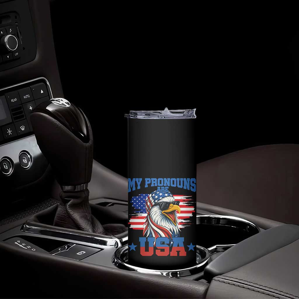My Pronouns Are USA Skinny Tumbler Bold Patriotic Eagle with American Flag Bandana Mullet TS02 Print Your Wear
