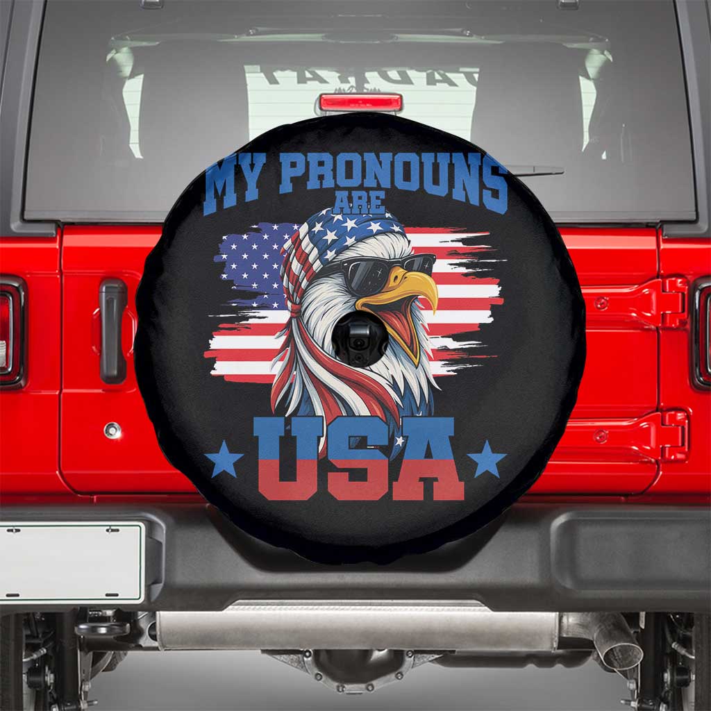 My Pronouns Are USA Spare Tire Cover Bold Patriotic Eagle with American Flag Bandana Mullet TS02 Black Print Your Wear