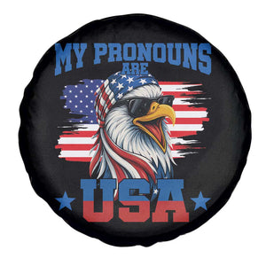 My Pronouns Are USA Spare Tire Cover Bold Patriotic Eagle with American Flag Bandana Mullet TS02 Print Your Wear