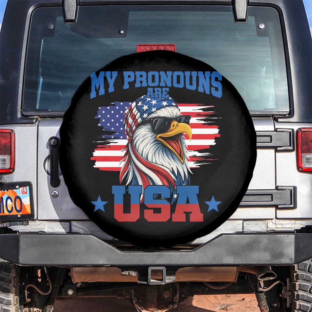 My Pronouns Are USA Spare Tire Cover Bold Patriotic Eagle with American Flag Bandana Mullet TS02 No hole Black Print Your Wear