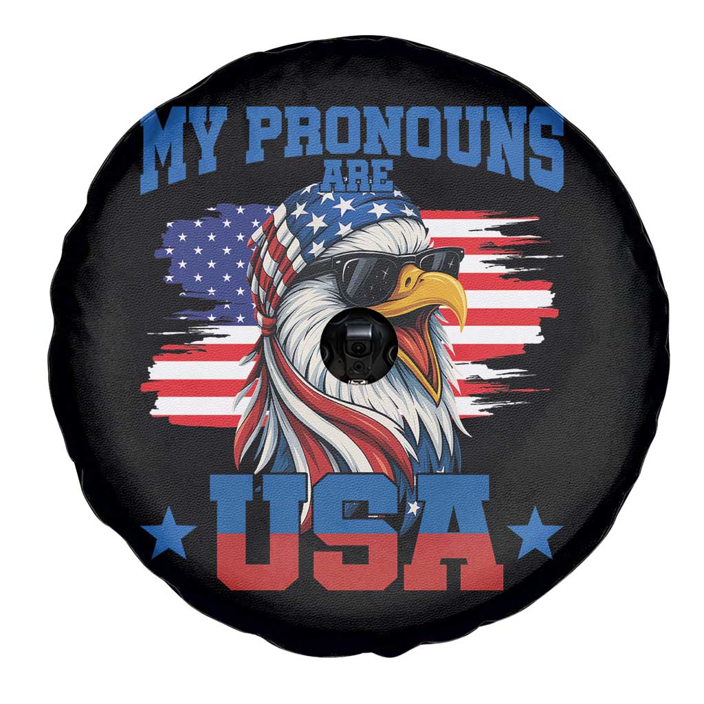 My Pronouns Are USA Spare Tire Cover Bold Patriotic Eagle with American Flag Bandana Mullet TS02 Print Your Wear
