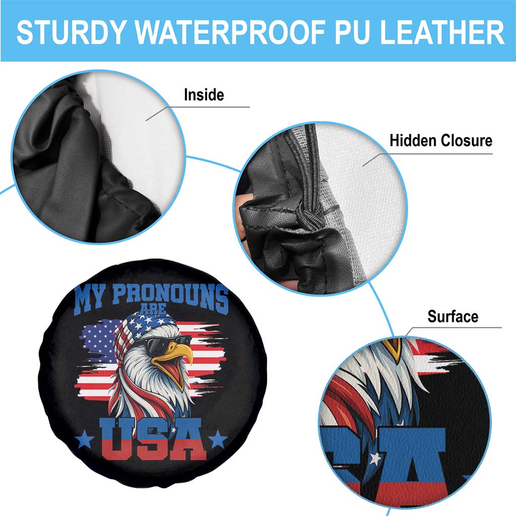 My Pronouns Are USA Spare Tire Cover Bold Patriotic Eagle with American Flag Bandana Mullet TS02 Print Your Wear