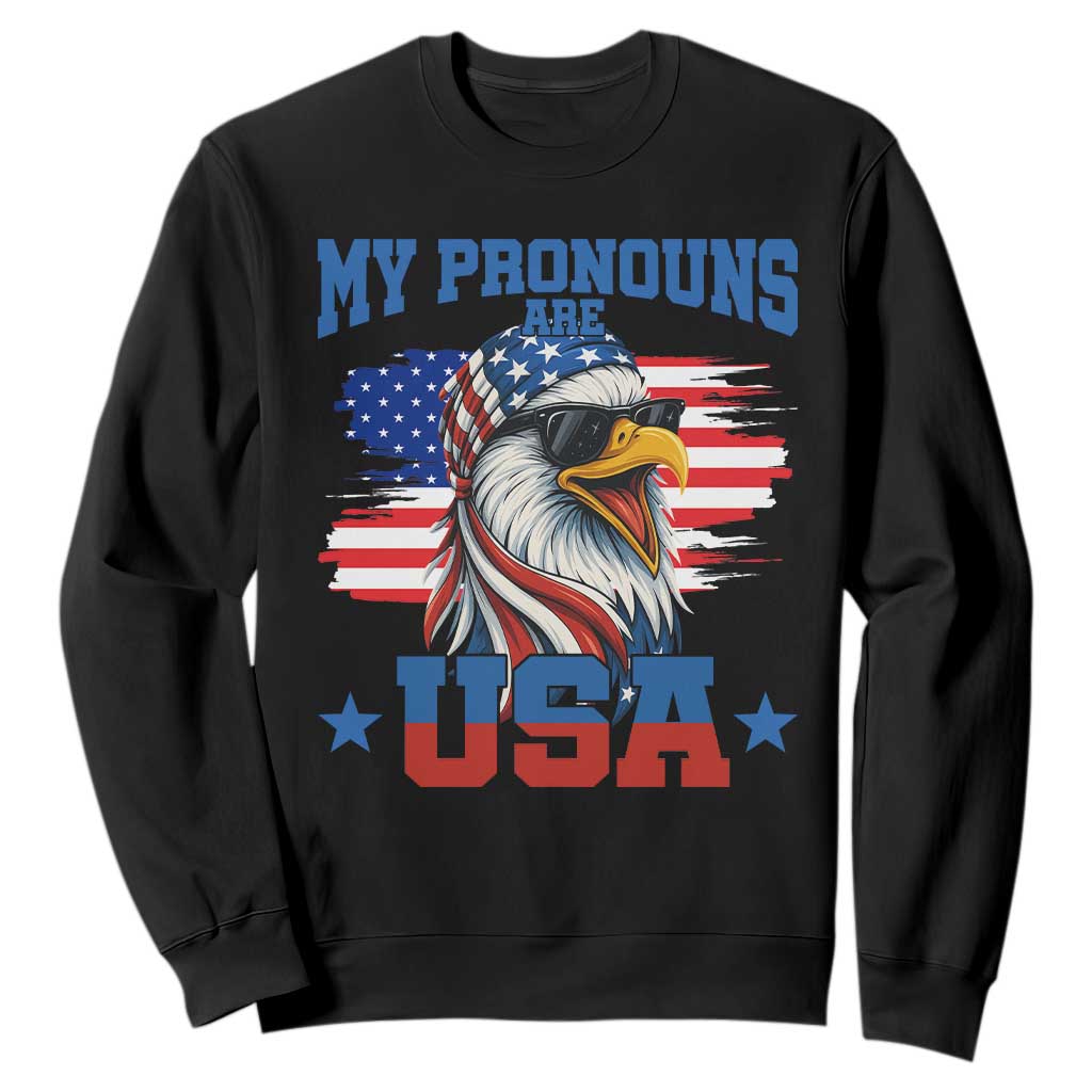 My Pronouns Are USA Sweatshirt Bold Patriotic Eagle with American Flag Bandana Mullet TS02 Black Print Your Wear