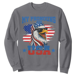 My Pronouns Are USA Sweatshirt Bold Patriotic Eagle with American Flag Bandana Mullet TS02 Charcoal Print Your Wear
