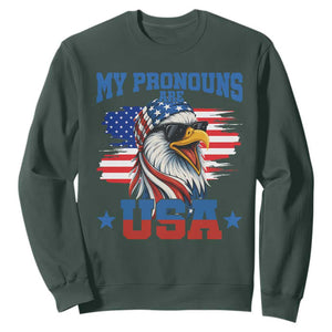 My Pronouns Are USA Sweatshirt Bold Patriotic Eagle with American Flag Bandana Mullet TS02 Dark Forest Green Print Your Wear