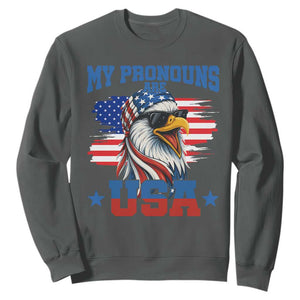 My Pronouns Are USA Sweatshirt Bold Patriotic Eagle with American Flag Bandana Mullet TS02 Dark Heather Print Your Wear