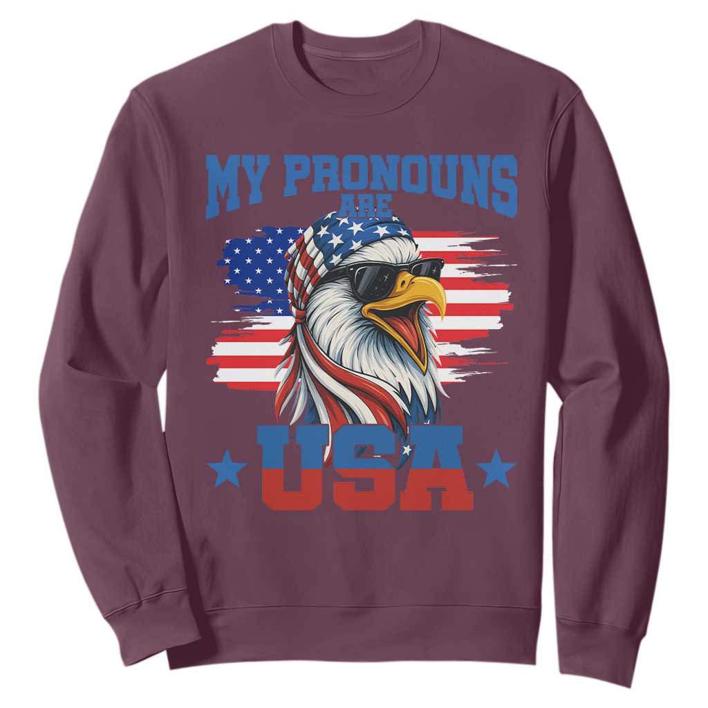 My Pronouns Are USA Sweatshirt Bold Patriotic Eagle with American Flag Bandana Mullet TS02 Maroon Print Your Wear