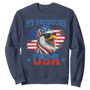 My Pronouns Are USA Sweatshirt Bold Patriotic Eagle with American Flag Bandana Mullet TS02 Navy Print Your Wear