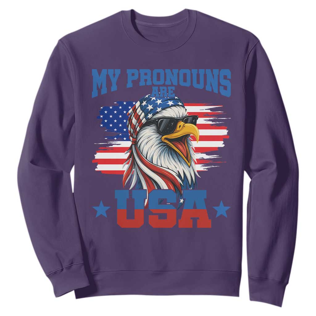 My Pronouns Are USA Sweatshirt Bold Patriotic Eagle with American Flag Bandana Mullet TS02 Purple Print Your Wear