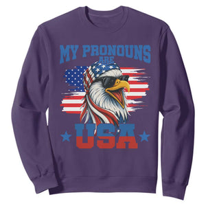 My Pronouns Are USA Sweatshirt Bold Patriotic Eagle with American Flag Bandana Mullet TS02 Purple Print Your Wear
