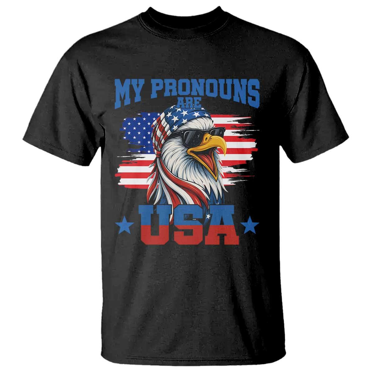 My Pronouns Are USA T Shirt Bold Patriotic Eagle with American Flag Bandana Mullet TS02 Black Print Your Wear