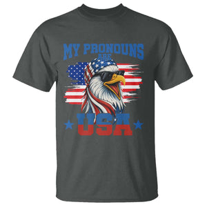 My Pronouns Are USA T Shirt Bold Patriotic Eagle with American Flag Bandana Mullet TS02 Dark Heather Print Your Wear