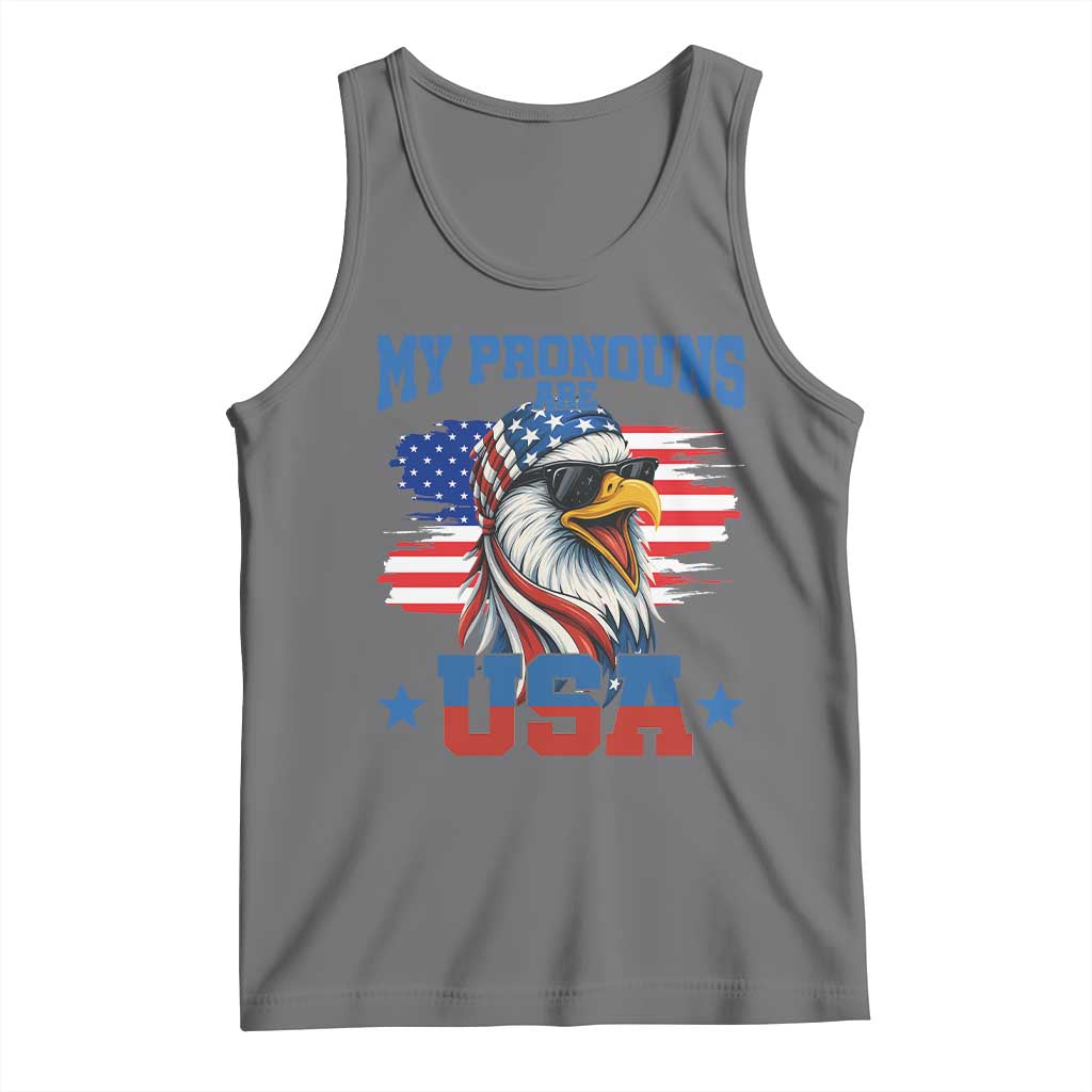 My Pronouns Are USA Tank Top Bold Patriotic Eagle with American Flag Bandana Mullet TS02 Black Heather Print Your Wear