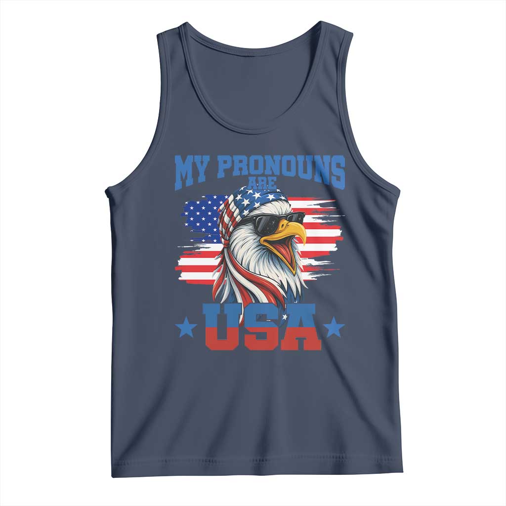 My Pronouns Are USA Tank Top Bold Patriotic Eagle with American Flag Bandana Mullet TS02 Navy Print Your Wear