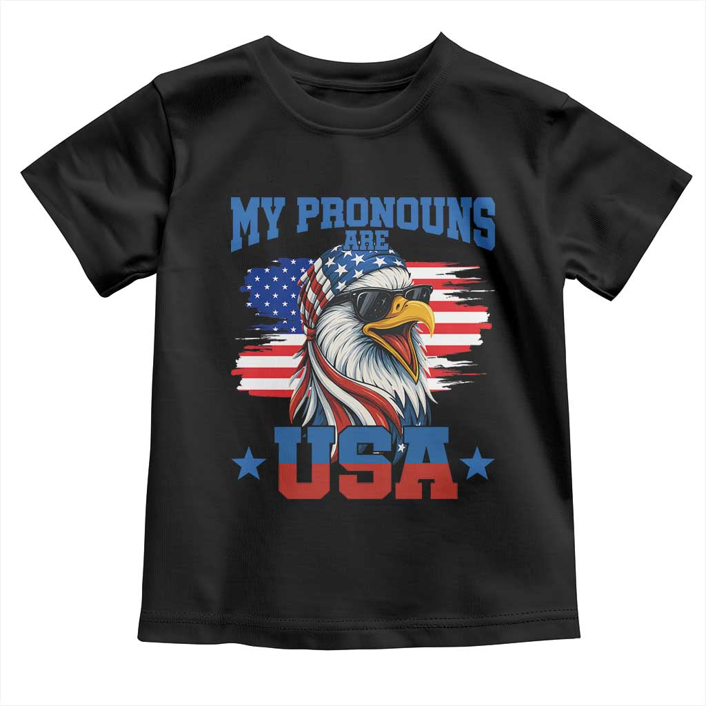 My Pronouns Are USA Toddler T Shirt Bold Patriotic Eagle with American Flag Bandana Mullet TS02 Black Print Your Wear