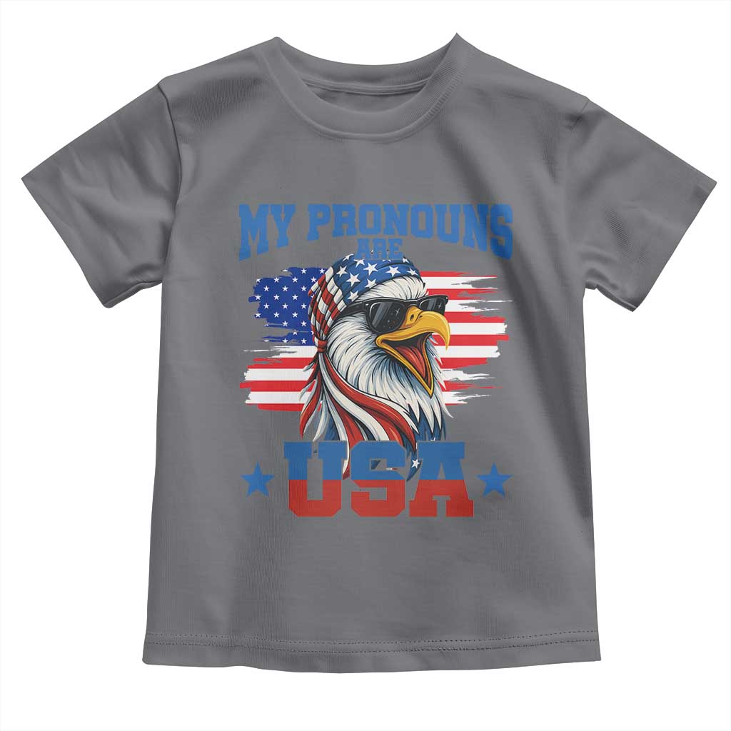 My Pronouns Are USA Toddler T Shirt Bold Patriotic Eagle with American Flag Bandana Mullet TS02 Charcoal Print Your Wear