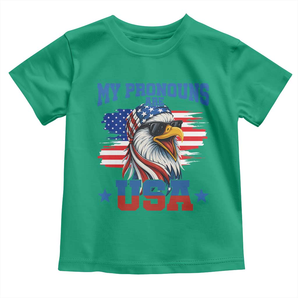 My Pronouns Are USA Toddler T Shirt Bold Patriotic Eagle with American Flag Bandana Mullet TS02 Irish Green Print Your Wear