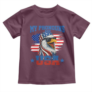 My Pronouns Are USA Toddler T Shirt Bold Patriotic Eagle with American Flag Bandana Mullet TS02 Maroon Print Your Wear