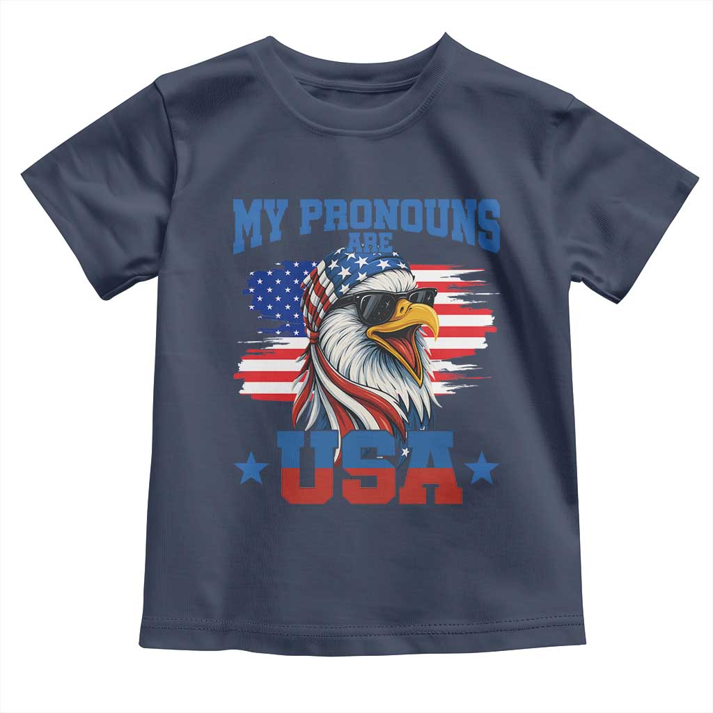 My Pronouns Are USA Toddler T Shirt Bold Patriotic Eagle with American Flag Bandana Mullet TS02 Navy Print Your Wear