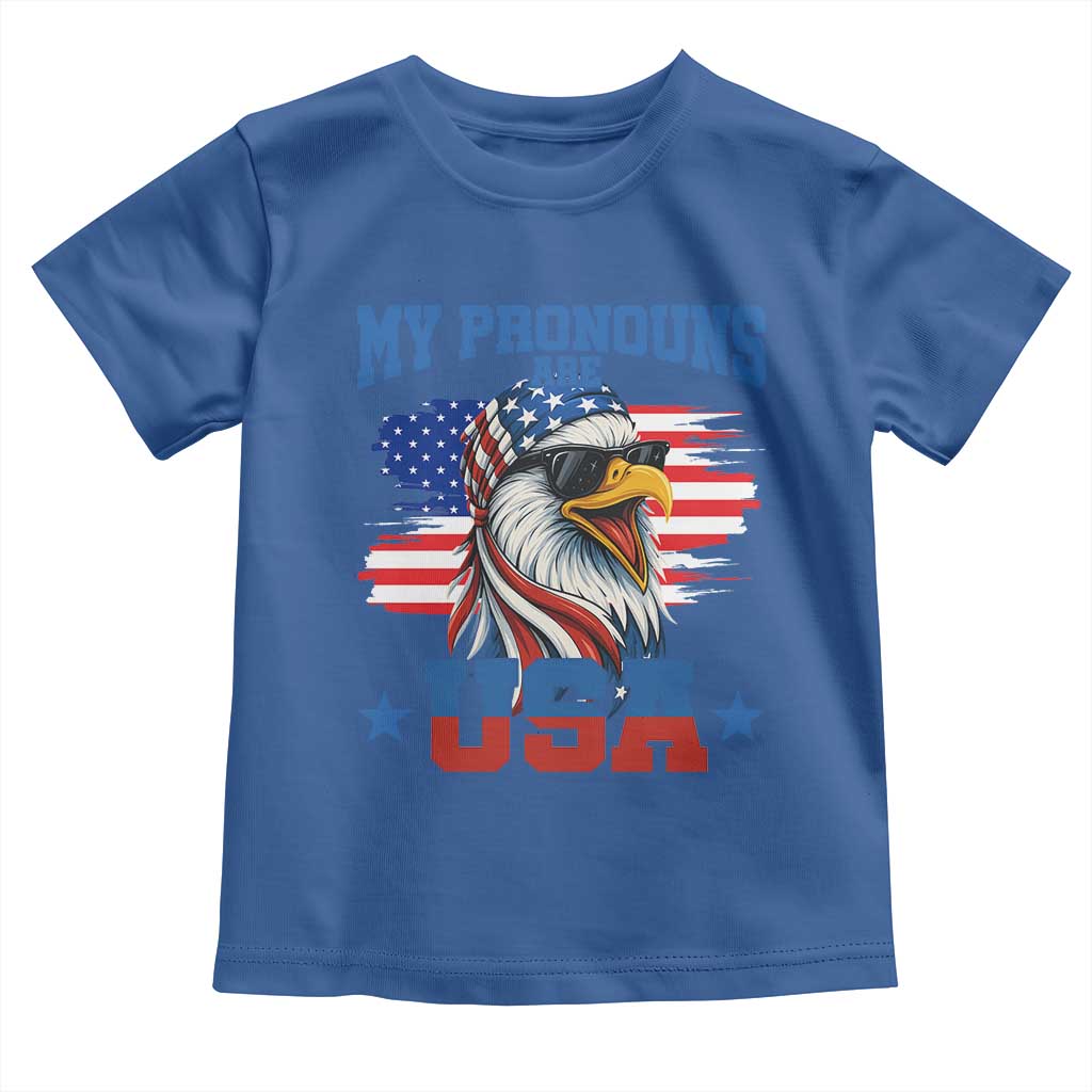 My Pronouns Are USA Toddler T Shirt Bold Patriotic Eagle with American Flag Bandana Mullet TS02 Royal Blue Print Your Wear