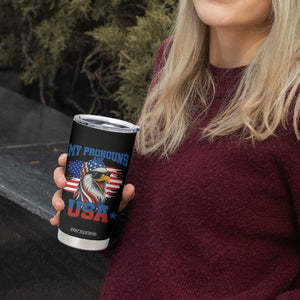 My Pronouns Are USA Tumbler Cup Bold Patriotic Eagle with American Flag Bandana Mullet TS02 Print Your Wear