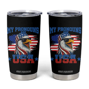 My Pronouns Are USA Tumbler Cup Bold Patriotic Eagle with American Flag Bandana Mullet TS02 Black Print Your Wear