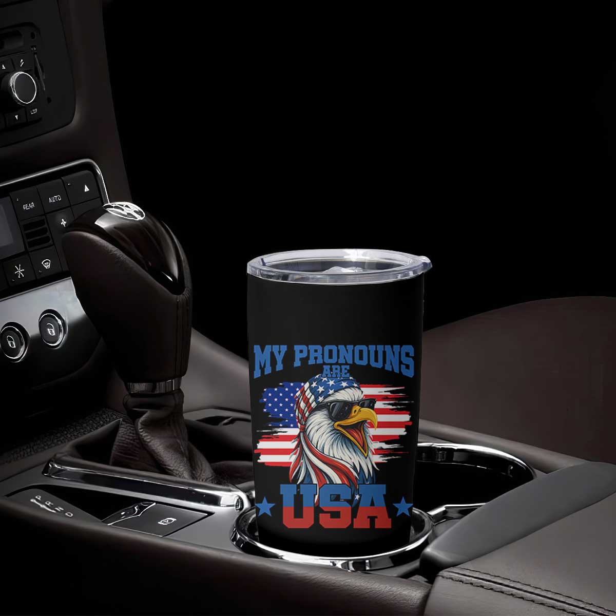 My Pronouns Are USA Tumbler Cup Bold Patriotic Eagle with American Flag Bandana Mullet TS02 Print Your Wear