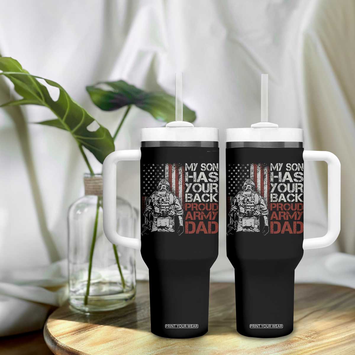 My Son Has Your Back Proud Army Dad Tumbler With Handle Military Father TS11 Print Your Wear