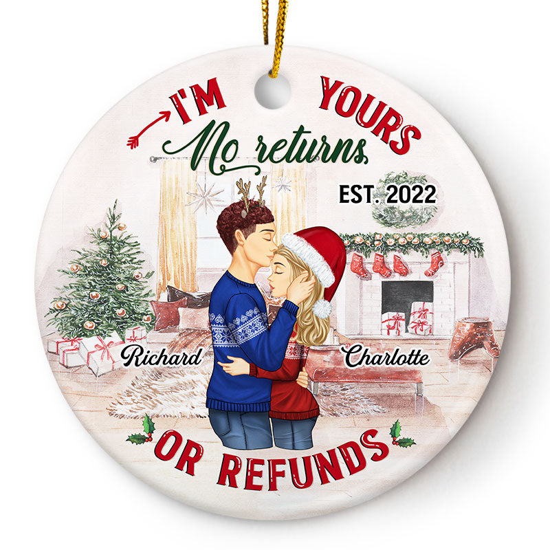 Personalized JP Christmas Ornaments No Returns Or Refunds Couples Circle Ceramic CTM Ornament Custom - Printyourwear