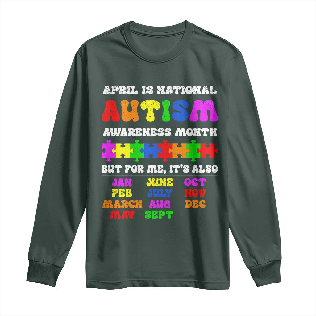 National Autism Awerness Month Long Sleeve Shirt Autistic Kids Gift TS10 Dark Forest Green Print Your Wear