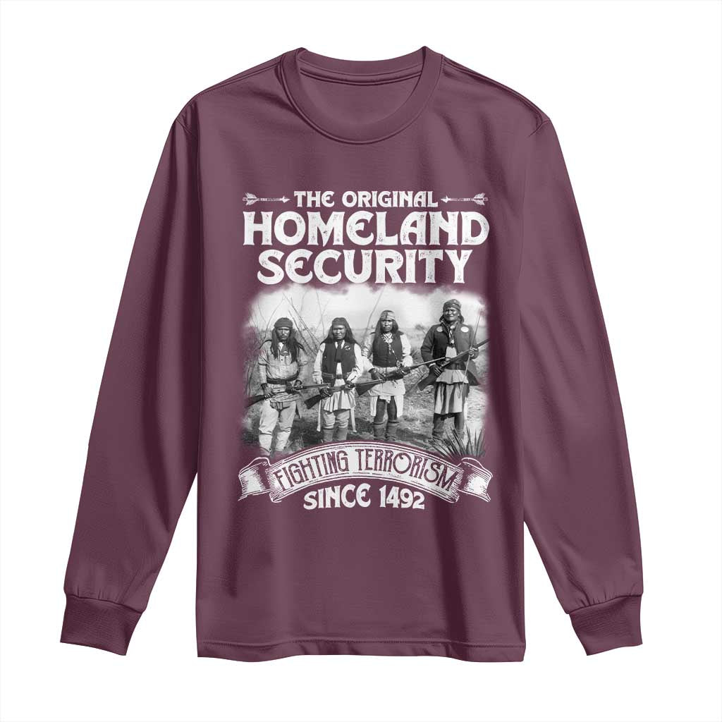 Native American Long Sleeve Shirt Original Homeland Security TS09 Maroon Print Your Wear