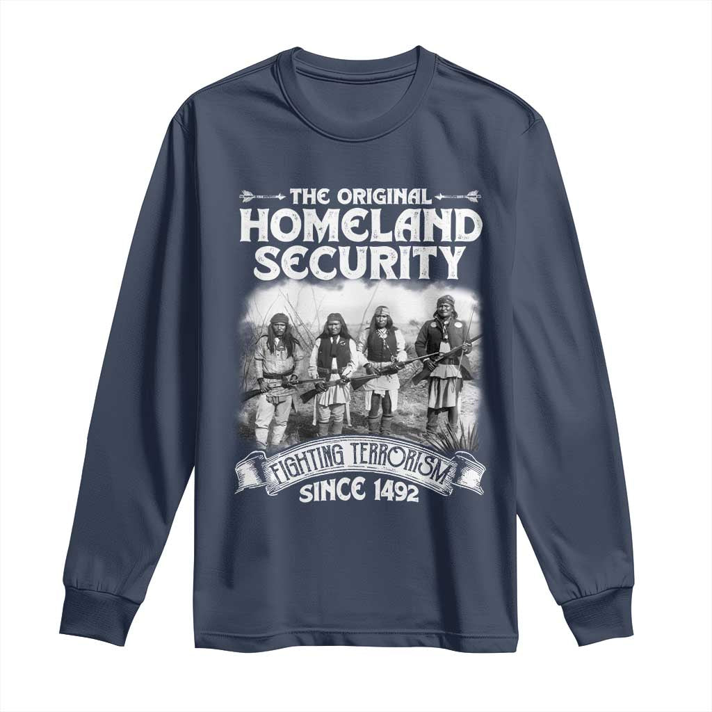Native American Long Sleeve Shirt Original Homeland Security TS09 Navy Print Your Wear